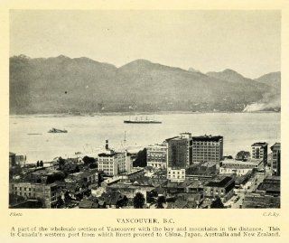 1927 Print Vancouver British Columbia Canada Harbor Coast Mountain Port Building   Original Halftone Print  