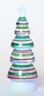 11.25" Battery Operated LED Lighted Red and Green Swirl Striped Christmas Tree Glitterdome   Seasonal Decor