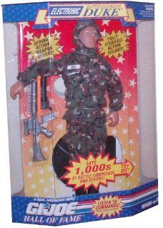 G.I. JOE Year 1992 Hall of Fame Fully Poseable 12 Inch Tall Soldier Action Figure   Electronic Battle Comman Duke with 1000 Battle Commands and Sounds. US Army Camouflage Fatigues, Dog Tags, Helmet, Spring Action Assault Rifle with Bullet, Boots, 4 Grenade