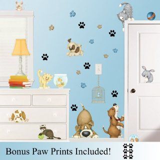 Pet Shop & Polka Dot Piggy Large Repositionable Wall Decals / Stickers Set PLUS bonus mini sheet of Paw Print Decals   Wall Decor Stickers