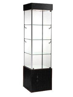 SC WL18BK 18" Square Black Tower Display Case w/Lights, Storage, Locks, Pre assembled, Also available in cherry/maple color  Sports Related Display Cases  Sports & Outdoors