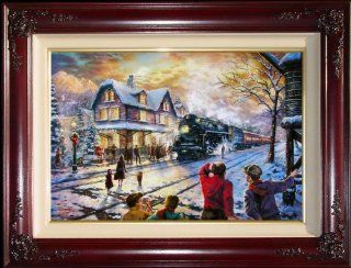All Aboard For Christmas 18" x 27" Standard Numbered limited edition framed Thomas Kinkade canvas artwork   Furniture