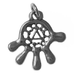 Alcoholics Anonymous AA Pendant, #987, Sterling, Hamsa, the Universal Sign of Protection with the AA Recovery Symbol Set in the Center Jewelry