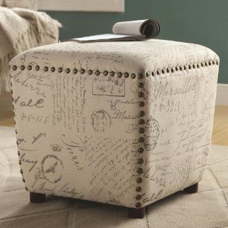 Coaster Home Furnishings 501108 Ottoman Upholstered in French Print Fabric with Nailhead Trim  