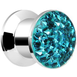 0 Gauge Zircon Blue Ferido Crystal Steel Screw Fit Plug Jewelry