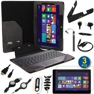 GTMax 13 Items Essential Accessories Bundle kit for ASUS VivoTab Smart ME400 ME400C Windows 8 10.1 inch Tablet   Black Leather Keyboard Portfolio Auto Wake/ Sleep Case included Computers & Accessories