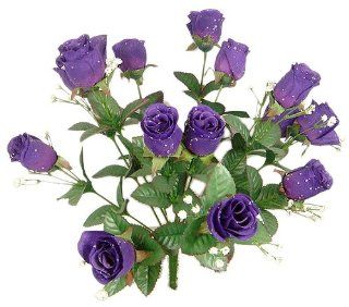 17" Elegant Raindrop Rose Bush Silk Flowers Wedding Bouquet Purple 989   Artificial Shrubs