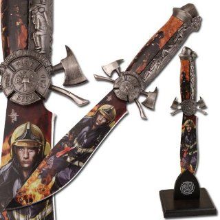 Firefighter Fantasy Bowie Knife With Stand 