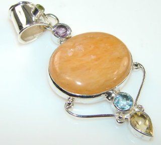 Golden Calcite Women's Silver Pendant 15.30g (color honey, dim. 2 5/8, 1 1/4, 1/4 inch). Golden Calcite, Citrine, Amethyst, Created Blue Topaz, Peridot Crafted in 925 Sterling Silver only ONE pendant available   pendant entirely handmade by the most 