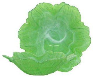 Lime Green Glass Flower Shaped Bowl w/ White Opaque Swirl, Set of 2   8"Dx2.5"H Serving Bowls Kitchen & Dining