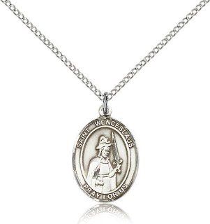 Sterling Silver Women's Patron Saint Medal of ST. WENCESLAUS   Includes 18 Inch Light Curb Chain   Deluxe Gift Box Included Jewelry