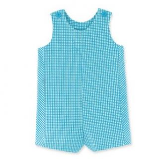 Chez Ami by Patsy Aiken Designs Boys Check Gingham One Piece Shortall Turquoise & White   Size 6M Clothing