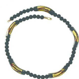 14K Gold & Glass Onyx Beaded Necklace 16" Choker Necklaces Jewelry