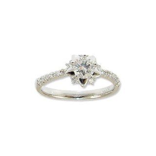 14k White Gold, Dainty Style Engagement Ring Round Brilliant Created Gems Jewelry