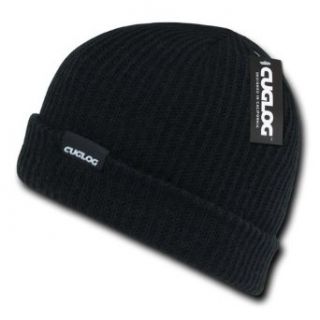 CUGLOG Ribbed Cuff Beanie Hat (One Size, Black) at  Mens Clothing store
