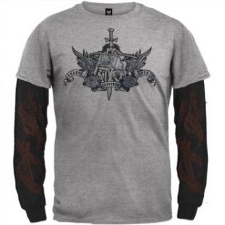 Occ   Mens Distressed Bike W/ Wings 2fer Ls 2x large Grey Novelty T Shirts Clothing
