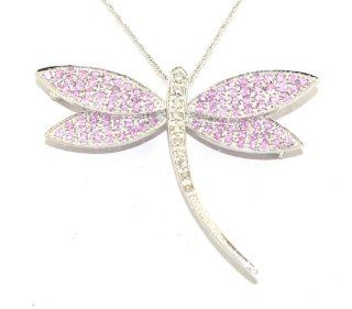Dragonfly Pin   18K White Gold with Diamonds & Pink Sapphire Jewelry