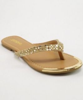 Soda Rely S Jewled Thong Sandal GOLD (5.5) Gold Sandals Flats Shoes