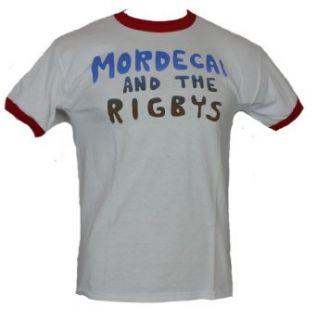 The Regular Show Mens T Shirt   Mordecai and The Rigbys Ringer Style (X Small) White Clothing