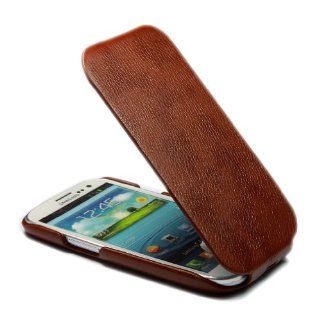 Genuine Leather Flip Case Cover for Samsung Galaxy S 3 III S3 I9300 Light Brown Cell Phones & Accessories