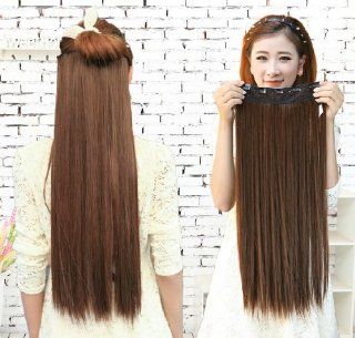 MapofBeauty 23" Long Straight Clip in Hair Extensions Hairpieces (Light Brown)  Beauty