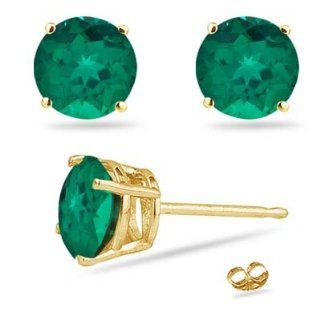 1.30 1.52 Cts of 6 mm AAA Round Russian Lab Created Emerald Stud Earrings in 14K Yellow Gold Screw Backs Jewelry