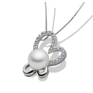 Honeystore Women's AAA Natural Freshwater Pearl 925 Sterling Silver Chain Neckalce Color White Pendant Necklaces Jewelry