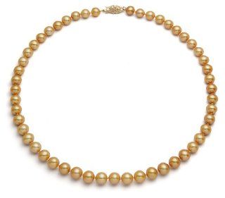 PremiumPearl 6.5 7mm Golden Freshwater Pearl Necklace AAA Quality White Gold, 16" Length Jewelry