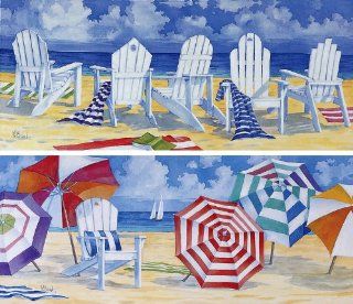 Front Row Seats & Umbrella Beach Canvas Art   Set of 2   Prints