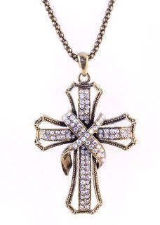 Brown Tone Cz Religious Cross Pendant Locket Necklaces Jewelry