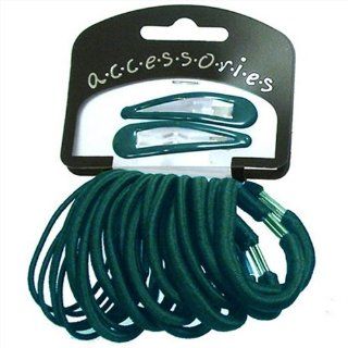22 Piece Bottle Green Hair Elastics Bobbles Bands and Hair Bendie Clips Set Jewelry