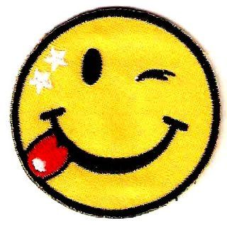 Happy Face sticking tongue out winking Smiley Embroidered Iron On / Sew On Patch 
