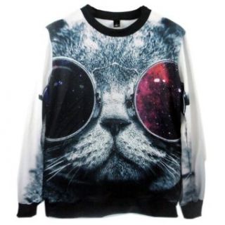 Galaxy Sweatshirts Funny Punk Cat 3D Sweaters Hoodies for Women Sweater Size L
