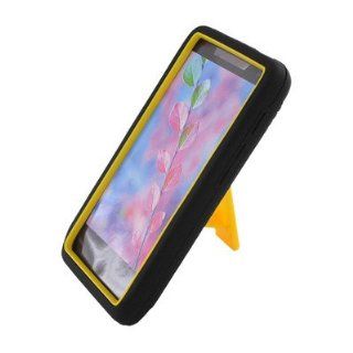 For Motorola DROID RAZR M Hybrid Hard Rubber Case Yellow Black With Stand 