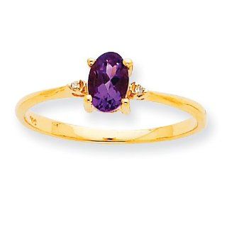10k Polished Geniune Diamond & Amethyst Birthstone Ring, Size 6 Jewelry