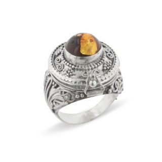 Large Genuine Amber Poison Box Sterling Silver Ring Size 8(Sizes 6, 7, 8, 9) Jewelry
