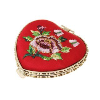 Heart Shaped Floral Lady Pocket Mirror Butterfly Buckle  Personal Makeup Mirrors  Beauty