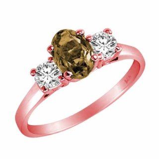 DivaDiamonds 3OVDSQD100R610K Rose Gold 3 Stone Oval Smoky Quartz and Round Diamond Ring   Size 6 Diva Diamonds 