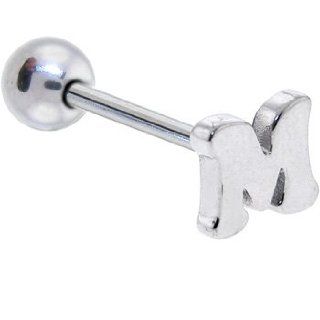 M Letter Initial Steel Barbell Tongue Ring Jewelry