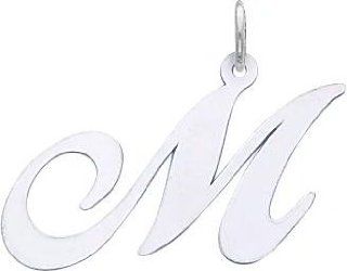 14K White Gold Large Fancy Script Initial M Charm Jewelry
