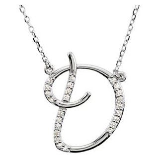 Sterling Silver Alphabet Initial Letter D Diamond Pendant Necklace, 17" (GH Color, I1 Clarity, 1/8 Cttw) Stuller  Jewelry