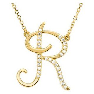 14k Yellow Gold Alphabet Initial Letter R Diamond Pendant Necklace, 17" (GH Color, I1 Clarity, 1/8 Cttw) Stuller � Jewelry
