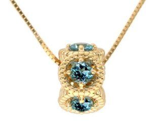 14K Yellow Gold Stackable Swiss Blue Topaz Birthstone Wheel Pendant, Chain  NOT included diViene in house Jewelry