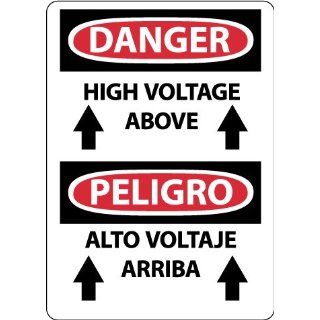 Danger, High Voltage Above (Graphic) Bilingual, 14X10, Adhesive Vinyl Industrial Warning Signs
