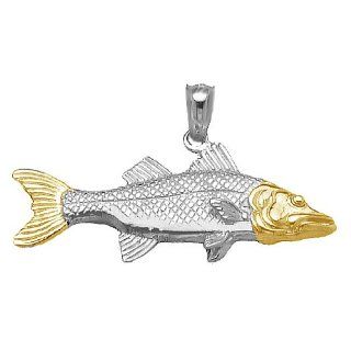925 Sterling Silver Nautical Necklace Charm Pendant, 14K Gold Accent Snook Million Charms Jewelry