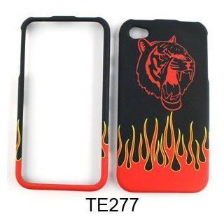 Apple iPhone 4 / 4S (fits AT&T, Verizon and Sprint ) Tigers Above Fire on Black Hard Plastic Case Cover Faceplate Snap On Cell Phones & Accessories