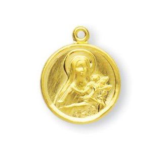 14kt Gold Over Sterling Silver Small Round Polished St. Therese Little Flower 18" Chain Boxed 5/8"x1/2" Patron Saint St. Medal Pendant Necklace In Gift Box Jewelry