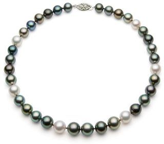 PremiumPearl 8.5 11mm Multicolor Tahitian Pearl Necklace AAA Quality White Gold, 17" Length Jewelry