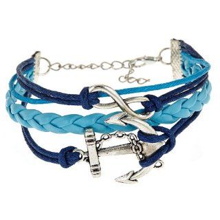 Navy Blue Rope Steampunk Adjustable Vintage Silver Karma Bracelet, Infinity Wish Anchor Bracelet Jewelry