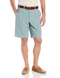 Haggar Men's Cool 18 Woven Plaid Color Ground Plain Front Short Clothing